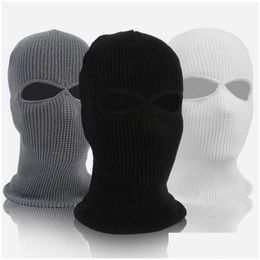 Casquettes de cyclisme Masques Hiver Clava 2 trous Cyclisme Masque Fl Cap Tricot Moto Bouclier Équitation En Plein Air Ski Alpiniste Tête Er Dr Dhnda