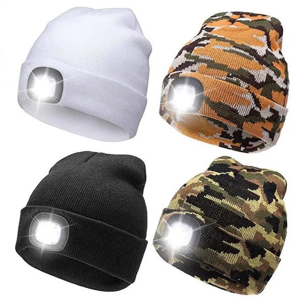 Gorras de ciclismo Máscaras Sombrero de invierno iluminado Adecuado para hombres y mujeres 4 luces LED Actividades al aire libre perfectas Gorro con estilo cálido 231129