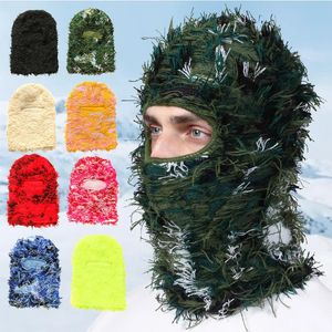 Casquettes de cyclisme Masques Y2K Balaclava en détresse tricoté masque de ski complet femmes camouflage extérieur polaire bonnets flous hommes chapeau 231123