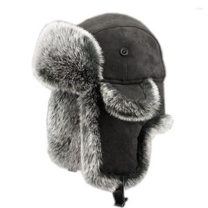Capes de cyclisme Trapper Hat Hat Cap ski Ushanka Russian Cosack Faux Fur Suede Leather Winter3261