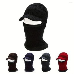 Casquettes de cyclisme hommes tricoté visière chapeau d'hiver épaissir chaud cache-oreilles Skullies bonnets pour femmes écharpe masque de ski cagoule Bonnet