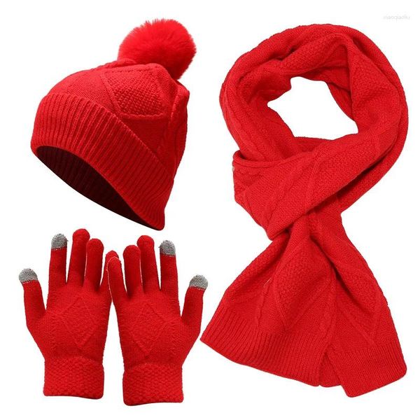 Gorros de ciclismo para exteriores, conjunto de 3 uds. De gorro y bufanda, guantes cálidos para otoño e invierno, gorros con bufandas de punto, conjuntos gruesos a prueba de frío