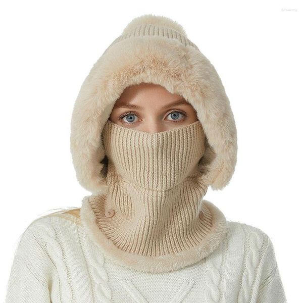 Casquettes de cyclisme hiver tricoté chapeau décontracté en peluche plus chaud oreilles Protection casquette polyvalente visage couverture cou femmes