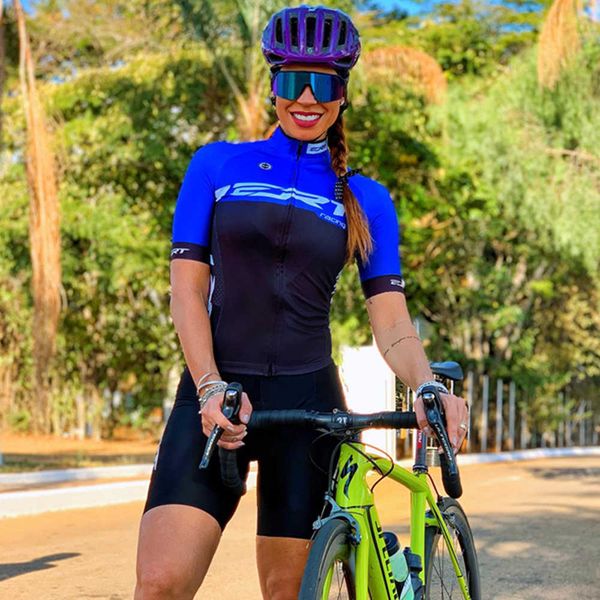 Conjuntos de ropa de ciclismo ERT Race Ciclismo Ropa de manga corta azul para mujer Conjunto Gel Pad Bib Shorts Roupa Ciclismo Maillot Mujer Cycliste Ropa Mtb SuitHKD230625