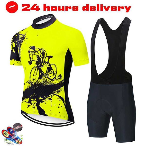 Conjuntos de ropa de ciclismo Ropa de ciclismo amarilla fluorescente Conjunto de babero 19D Uniforme de MTB Ropa de bicicleta Ropa de bicicleta de secado rápido Ropa de hombre Short Maillot CulotteHKD230625