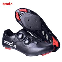 Chaussures de cyclisme BOODUN chaussures de route respirant en cuir véritable semelle en Nylon vélo noir blanc course vélo de route hommes femmes