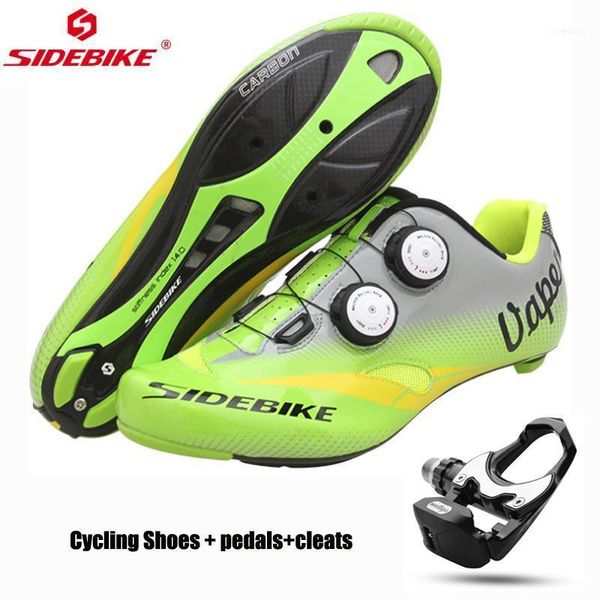 Calzado de ciclismo Sidebike Zapatos de carretera Fibra de carbono Ultraligero Racing Bike Hombres Zapatillas de deporte Profesional Bicicleta Transpirable