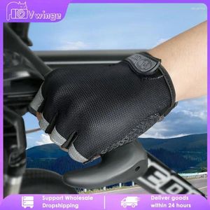 Gants de cyclisme 1 paire, équipement confortable sans doigts, matériau en maille respirante, absorbant la moitié des doigts pour hommes et femmes