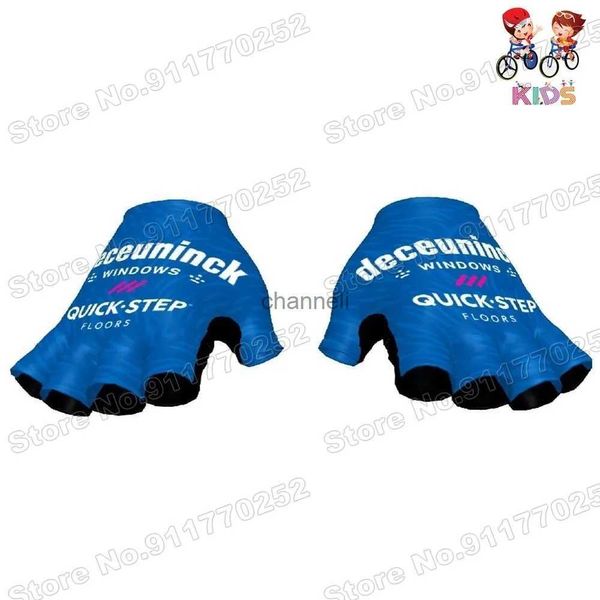 Guantes de ciclismo 2021 Quick Step Guantes de ciclismo para niños Niños Niñas Guantes de bicicleta Azul Niños MTB Carretera Bicicleta Jerseys Un par Gel Medio dedo Guante YQ231129