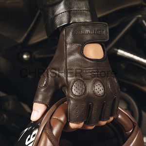 Fietshandschoenen 2022 Retro Schapenvacht Ademend Leer Motorhandschoenen Racehandschoenen Heren Motorcross Winter Zomerhandschoenen Halve vingerhandschoenen x0824