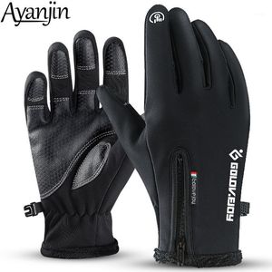 Cycling Gloves 2023 Outdoor Waterdichte volle vinger ritssluiting Touchscreen mannen en vrouwen winddichte warme rijen fleece ski