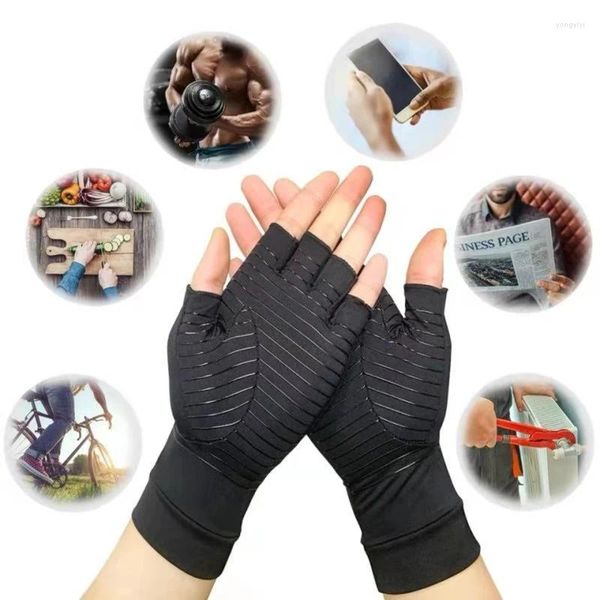 Guantes de ciclismo 2 uds compresión artritis mujeres hombres alivio del dolor articular medio dedo terapia soporte de muñeca antideslizante