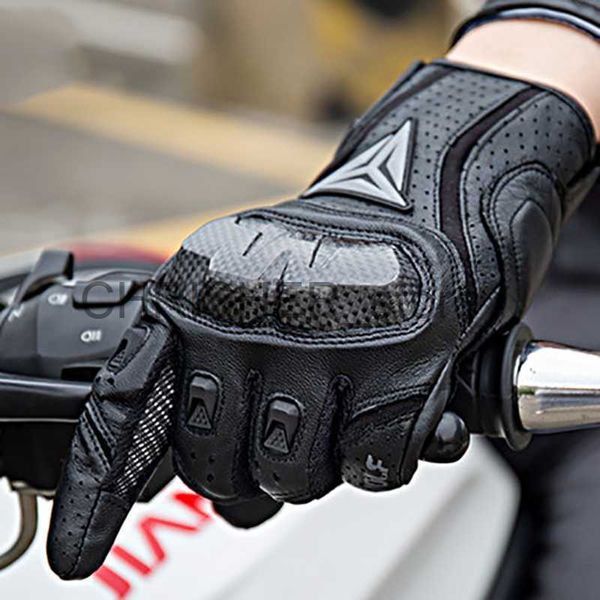 Gants de cyclisme Gants de moto en cuir respirant Écran tactile Gants de saisons à doigts complets avec protection anti-chute en fibre de carbone X0824
