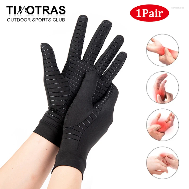 Guantes de ciclismo Compresión Fibra de cobre Spandex Pantalla táctil Correr Deportes Cálido Dedo completo Antideslizante Cuidado saludable