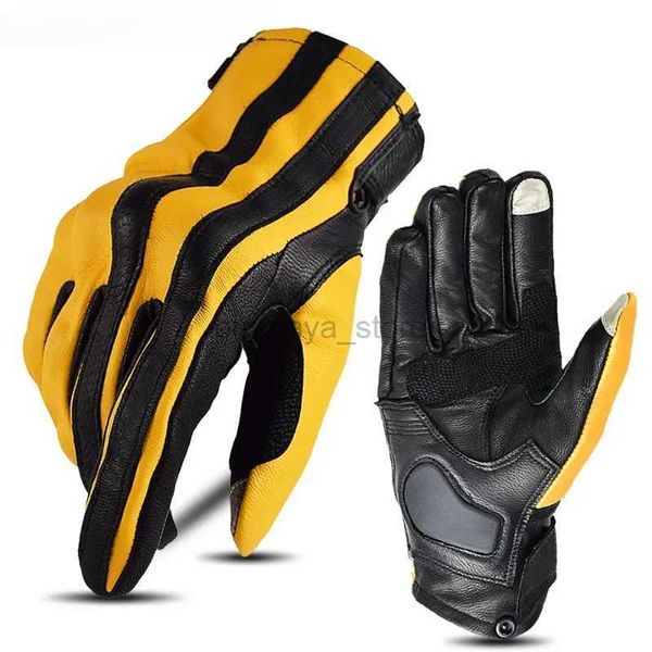 Guantes de ciclismo Equipo de ciclismo Dedo completo Moto M-XXL Guantes de cuero de motocicleta vintage Hombres Verano Invierno Pantalla táctil Guantes de moto 240322