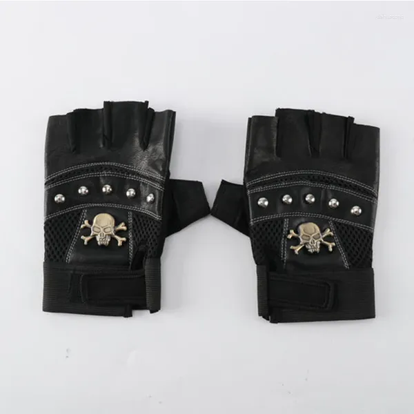 Guantes de ciclismo Durable Hip Hop Accesorios de motocicleta Gimnasio Medio dedo Equipo vanguardista Versátil Remache ascendente Elegante