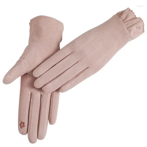 Guantes de ciclismo bordado pantalla táctil guantes mitones mujeres Vintage invierno dedo completo mantener caliente a prueba de viento mujer al por mayor