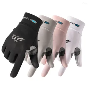 Gants de cyclisme en plein doigt de glace en soie en soie en soie à l'usure à deux tactile pêche sportive extérieure en plein air