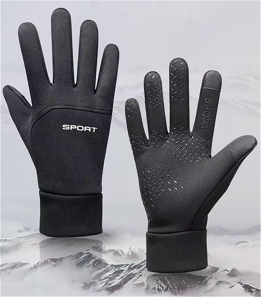 Gants de cyclisme protection d'écran tactile doigt complet chaud et velours coupe-vent sports de plein air d'hiver pour hommes et femmes résistant au froid R-2