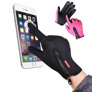 Fietsen Handschoenen Volledige Vinger Touchscreen Fiets Winter Warm Handschoenen Waterdichte Buitens Skiën Wandelen Motorfiets Rijhandschoenen H1022