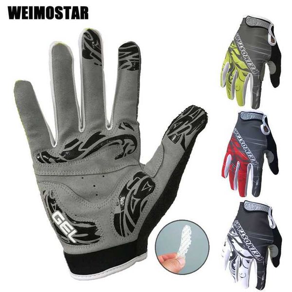 Gants de cyclisme Gel Pro gants de cyclisme vélo gants à doigts complets pour homme femme gants VTT Guantes Ciclismo BMX DH gants de motocross tout-terrain rouge J230422