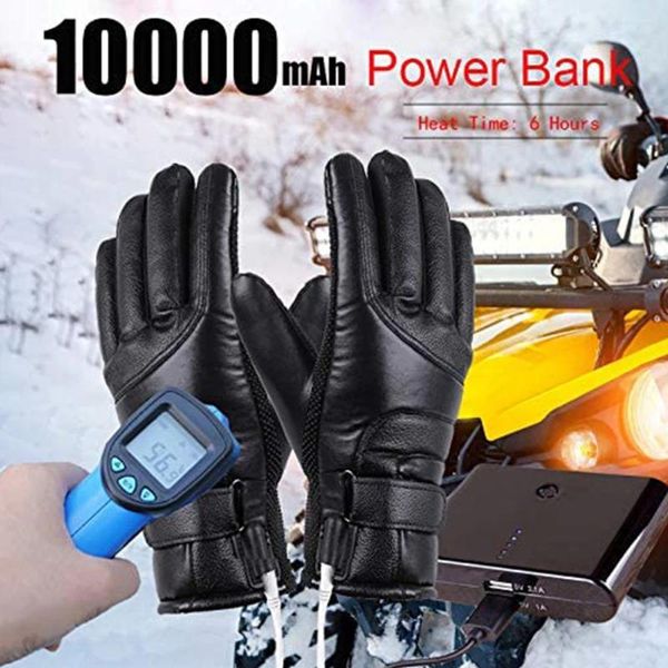 Guantes de ciclismo Calentadores de cuero Calefacción de cuero USB Winter Electric El calentamiento impermeable al aire libre para esquí fuera de carretera