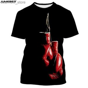 Fietsende handschoenen jumeast 3D hangende bokshandschoenen geprinte mannen t-shirts oversized esthetische taekwondo sport tee shirts sweat street slijtage l48