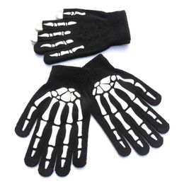 Gants de cyclisme Gants à tricoter Tête de squelette Lumineux Demi-doigt Doigts complets Imprimer Chaud Respirant Hommes Femmes Fitness Gant Équipement De Vélo J230422