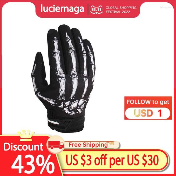 Gants de cyclisme taille M/L/XL unisexe hommes femmes moto course doigt complet crâne squelette Goth accessoires de vélo