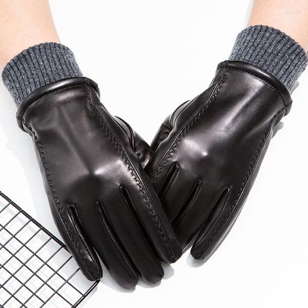 Gants de Cyclisme Homme Luxueux Peau de Mouton Hiver Conduite Chaud Noir Goutte Haute Qualité Extérieur Cuir Thermique