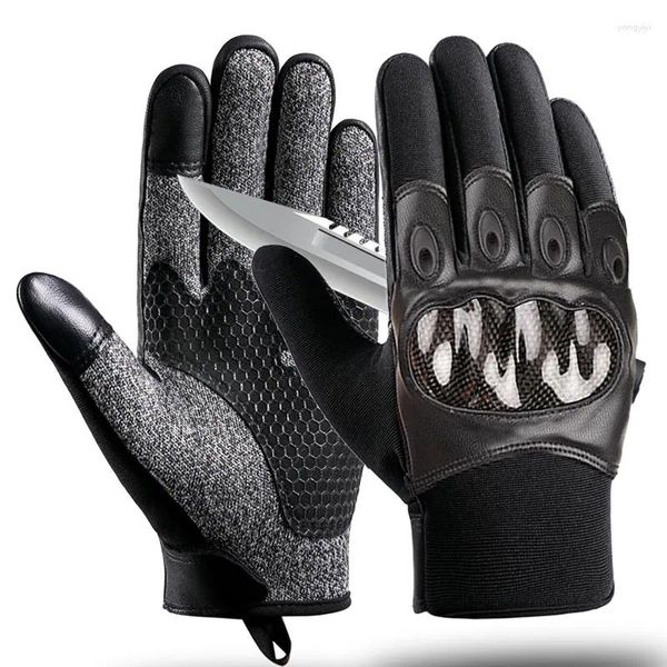 Gants de cyclisme pour hommes, cuir de moto en peau de mouton, Anti-coupure, microfibre, fibre de carbone, respirant, écran tactile, antidérapant