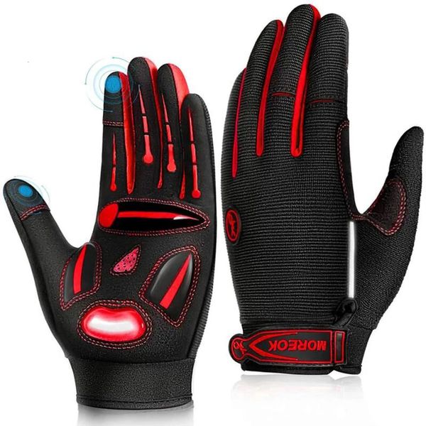 Guantes de ciclismo MOREOK Guantes de ciclismo Guantes de bicicleta de invierno con dedos completos Almohadilla de gel líquido de 5 mm Antideslizante Guantes de bicicleta con pantalla táctil que absorben los golpes Hombres 231021