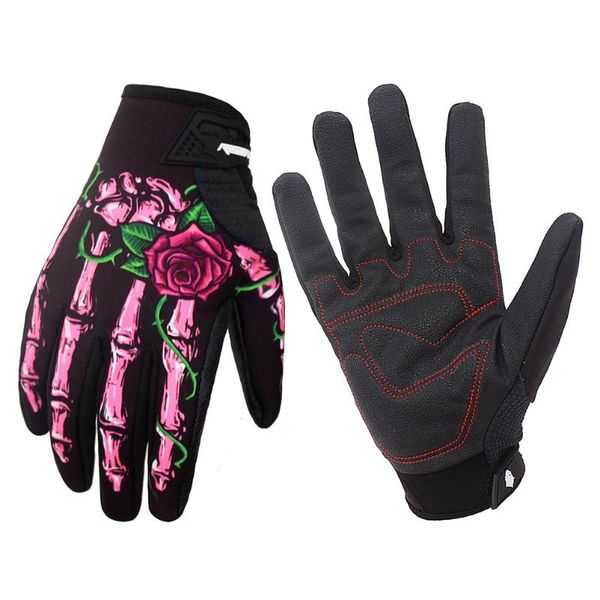 Guantes de ciclismo al aire libre motocicleta montar rosa fantasma garra dedo largo diseñado protección completa deportes de trabajo