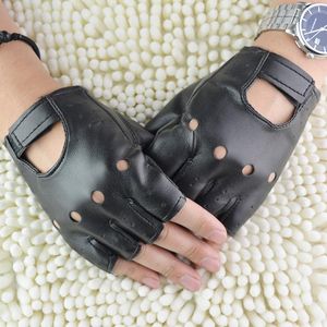 Gants de cyclisme paire mode moteur Punk unisexe noir cuir PU sans doigts solide femme demi doigt conduite femmes hommes cyclisme