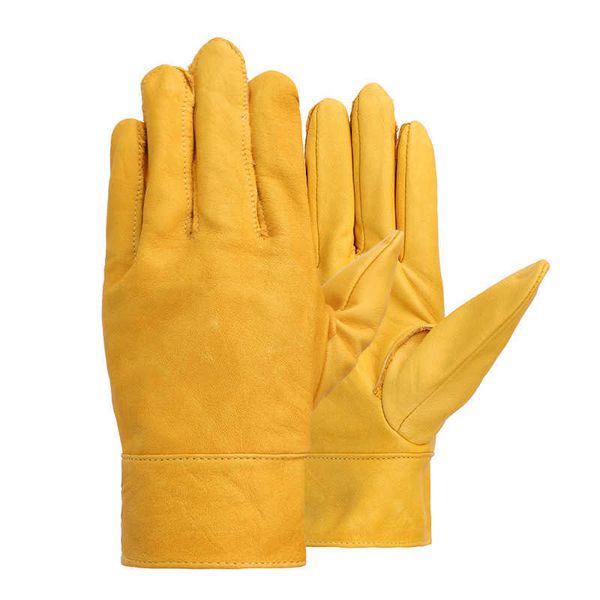 Guantes de ciclismo QIANGAF MOTO Bicicleta Montar Amarillo Trabajo Conductor Jardinería Hogar Cuero de vaca ather Seguridad ing Guante Hombres Mujeres 530 L221024