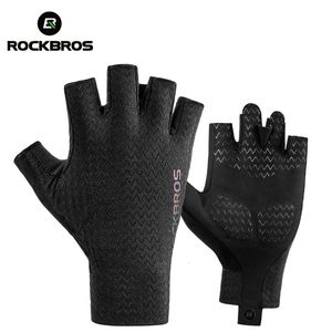 Fietshandschoenen ROCKBROS Fietshandschoenen Herfst Lente MTB Fiets Handschoenen SBR Pad Halve Vinger Fiets Goves Mannen Vrouwen Ademende Schokbestendige Handschoenen 230609