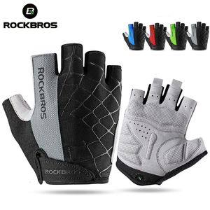 Luvas de ciclismo ROCKBROS Luvas de ciclismo sem dedos respiráveis à prova de choque MTB Mountain Bike Luvas Mens Outdoor Bicycle Riding Mittens 231108