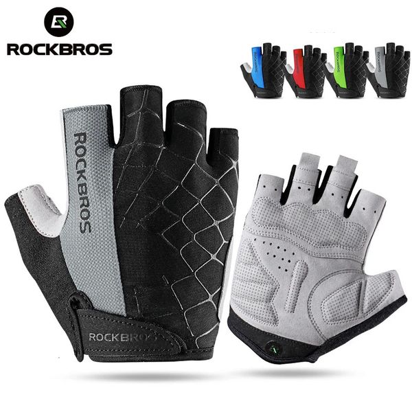 Guantes de ciclismo ROCKBROS Guantes de ciclismo de medio dedo Transpirables a prueba de golpes MTB Guantes de bicicleta de montaña para hombre Manoplas para montar en bicicleta al aire libre 231108