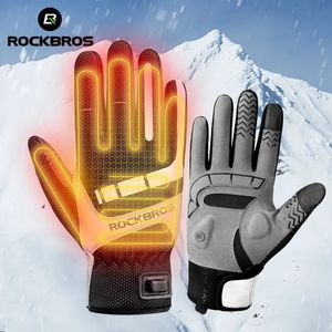 Gants de cyclisme ROCKBROS chaud vélo femmes hommes gants hiver SBR écran tactile USB gants chauffants coupe-vent Plam respirant moteur e-bike gants 231108