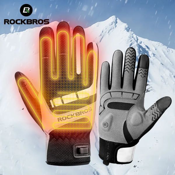 Gants de cyclisme ROCKBROS chaud vélo femmes hommes gants hiver SBR écran tactile USB gants chauffants coupe-vent Plam respirant moteur e-bike gants 231020