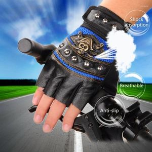 Gants de cyclisme crânes Rivet PU cuir demi doigt hommes femmes mode Hip Hop Punk Drop