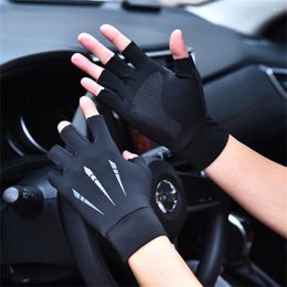 Guantes de ciclismo Deportes Golf Seda de hielo Montar Conducción Pesca con dos dedos Antideslizante Fitness Protección ultravioleta de alta elasticidad