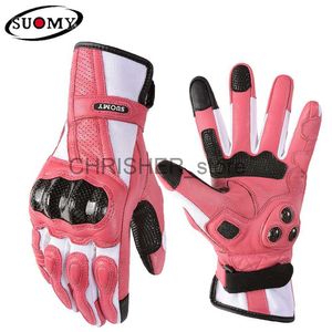 Fietshandschoenen Suomy Dames Roze Geitenleer Motorhandschoenen Dame Lang Volledige Vinger Scooter Elektrische Fietshandschoen Fietsen Racing Motocross Luvas XS x0824