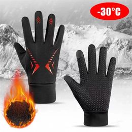 Gants de cyclisme thermiques pour hommes, polaire chaude, résistante au froid, vent, imperméable, pour course en plein air, ski, hiver