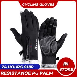 Gants de cyclisme épaississent des gants chauds imperméables pour les hommes de vent en vélo de doigt plein doigt Sreen Luva Ciclismo pour les femmes