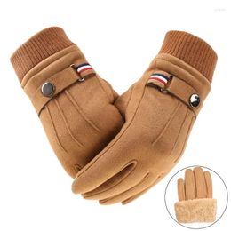 Gants de cyclisme pour hommes, écran tactile, cuir suédé, peluche, isolation fendue, doigt militaire, conduite, Ski, épais, hiver