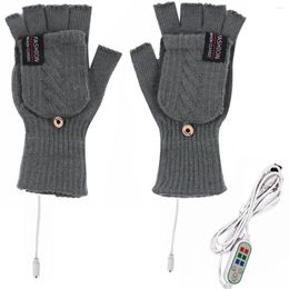 Gants de cyclisme chauffants électriques USB, 2 côtés, convertibles, sans doigts, mitaines réglables, pour le ski, gris