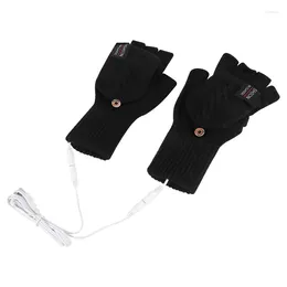 Gants de cyclisme chauffants électriques USB, 2 côtés, convertibles, sans doigts, mitaines réglables pour le ski