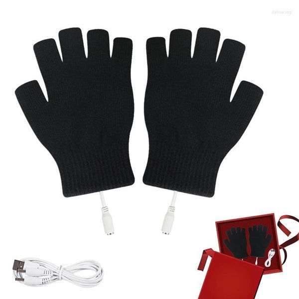 Gants de cyclisme USB électrique chauffant sans doigts rechargeable femmes hommes chauffe-mains hiver chaud pour les sports ski course à pied