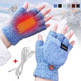 Cycli-handschoenen USB elektrische verwarmde handschoenen 2-zijde verwarming Converteerbare vingerloze handschoen Gebreide wanten Verstelbare warmte Waterdichte cycli skiën T221019